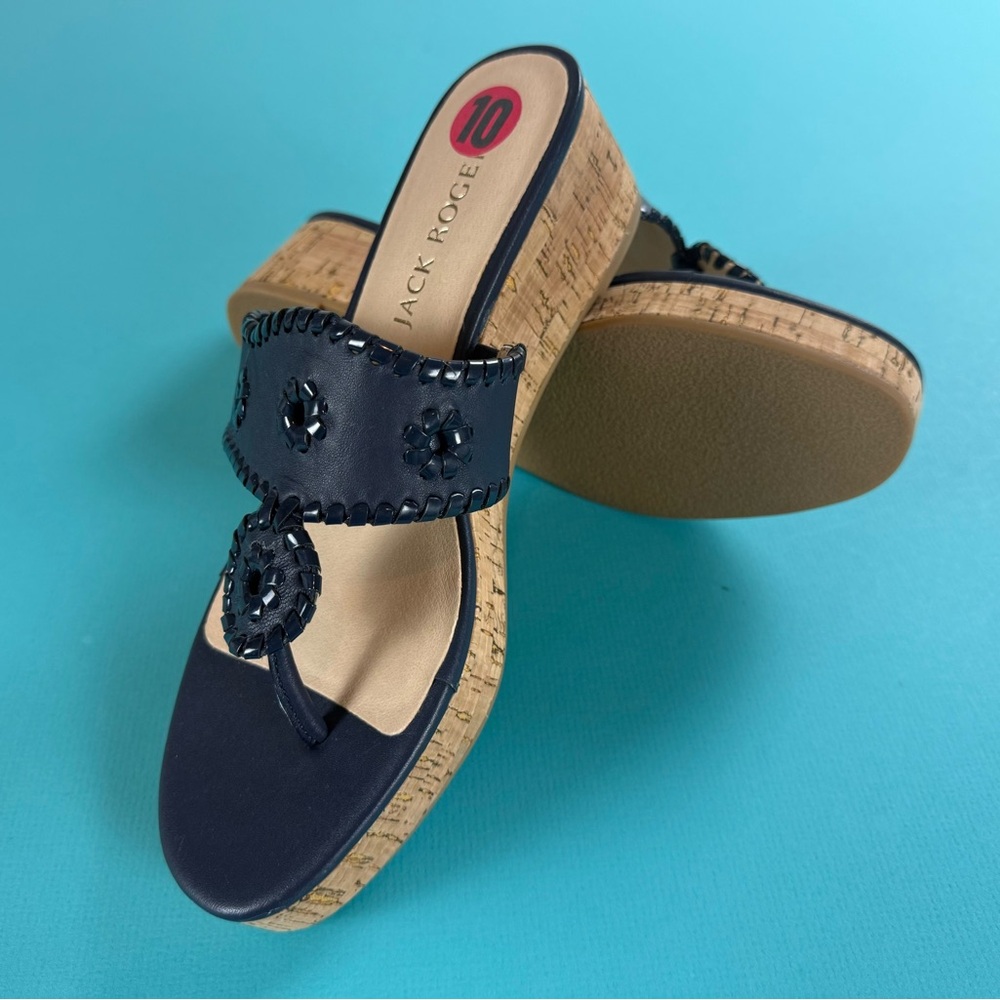 Jack Rogers Navy Wedge Sandals with Cork Heels Size 10 NWT